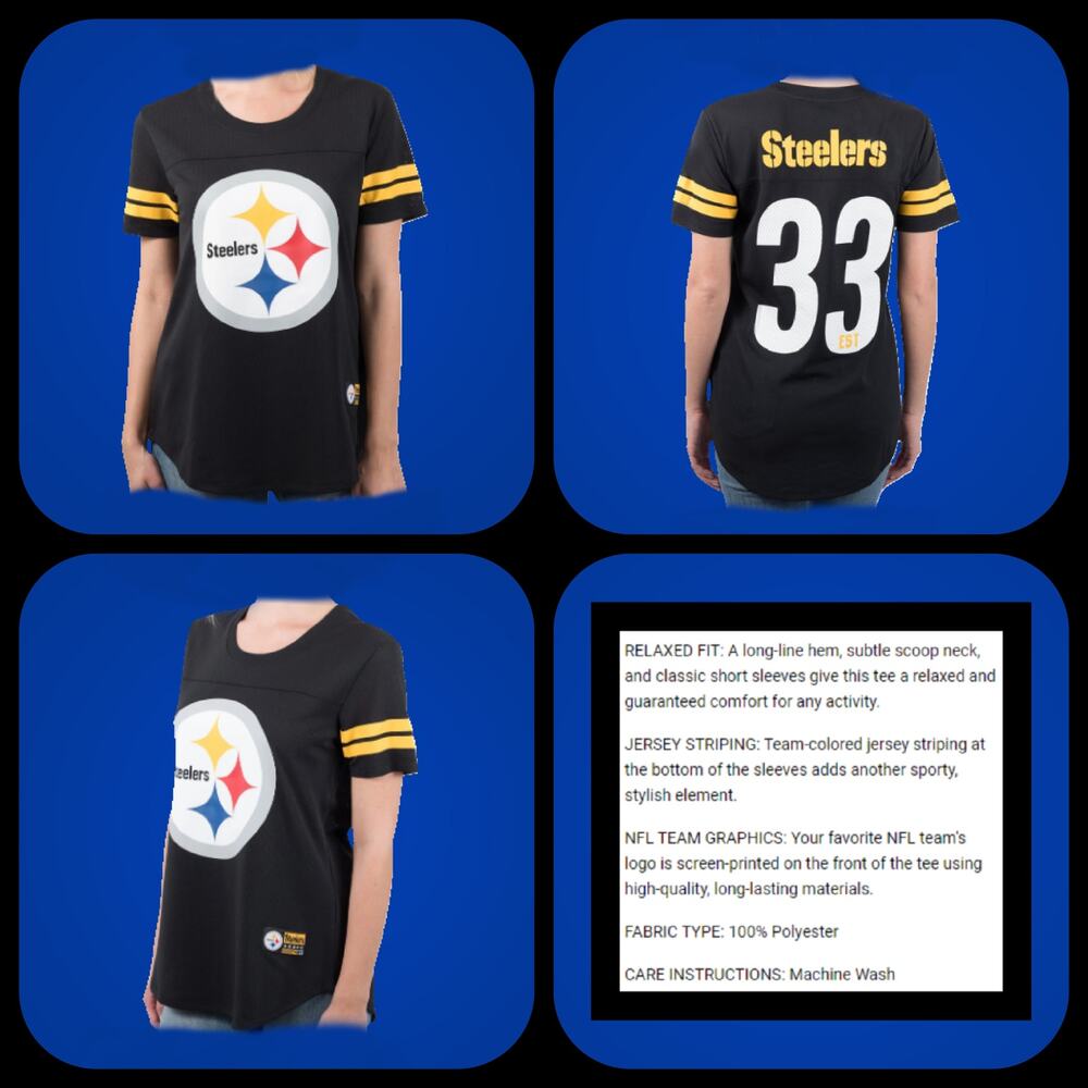 Ladies Steelers Team Sports Soft Mesh Varsity Striped Shirt Size Small